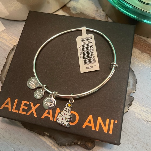 NWT LiMiTeD EDITION Alex and Ani Holiday Cat Silver Bangle - Picture 3 of 3